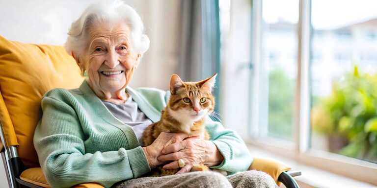 Older adult arranging family photos and personal belongings in a bright assisted living apartment.